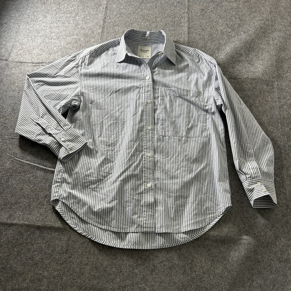 Abercrombie & Fitch Shirt Women's XS Striped Blue Oversized Cotton Button Down